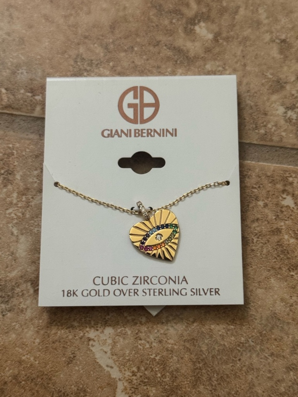 Giani Bernini 18K Gold Over Sterling Silver Rainbow CZ Evil Eye Heart Necklace